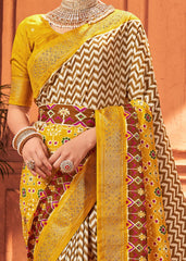 Elegant White Cotton-Silk Foil Printed Saree