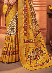 Elegant White Cotton-Silk Foil Printed Saree