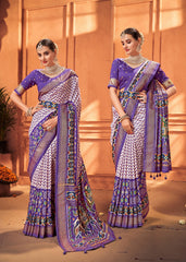 Elegant White Cotton-Silk Foil Printed Saree