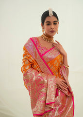 Orange Art Silk Woven Saree