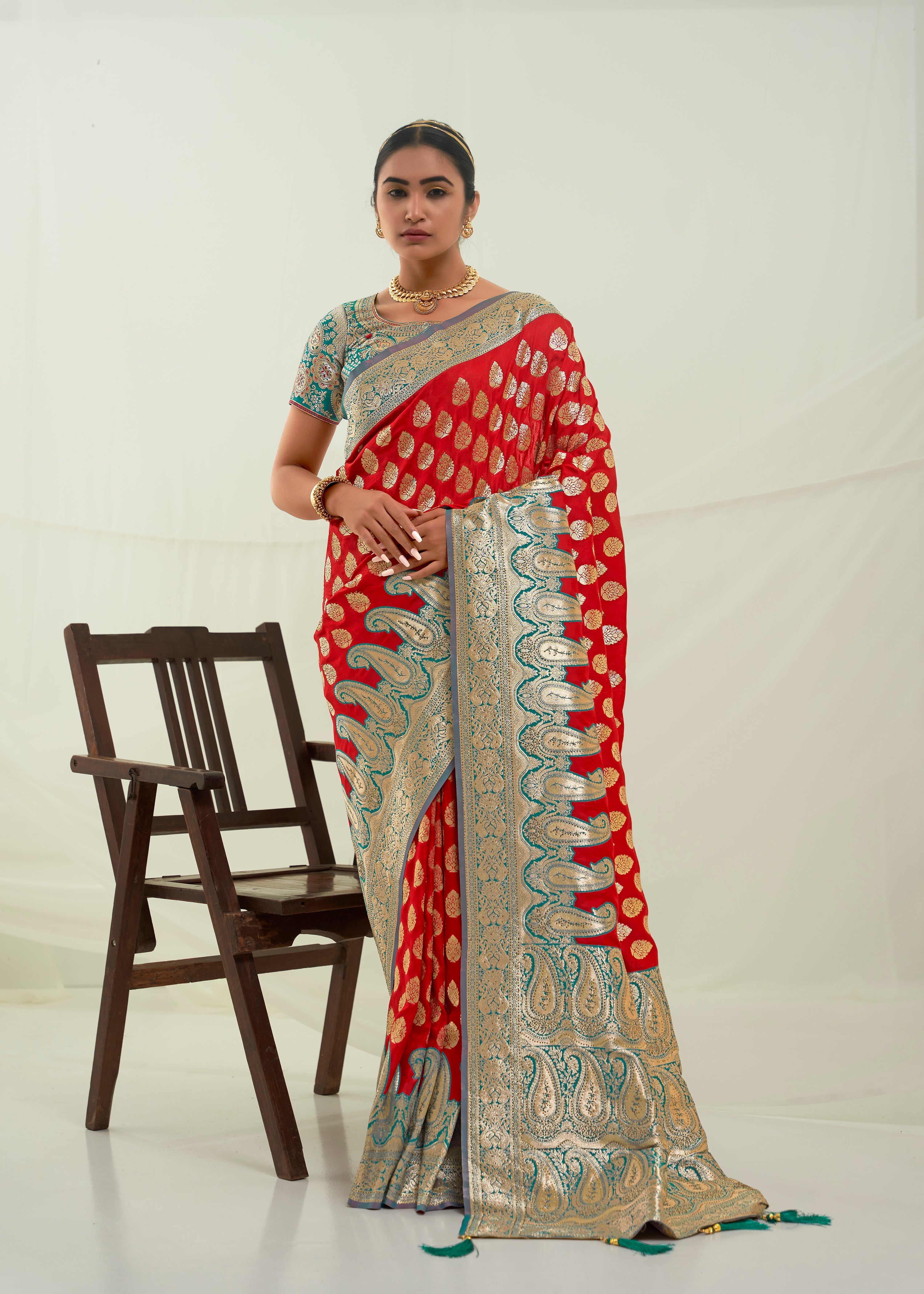 Elegant Red Art Silk Woven Saree