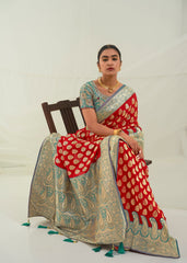 Elegant Red Art Silk Woven Saree
