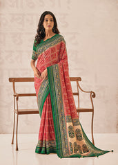 Red Cotton Silk Foil Print Saree-3309