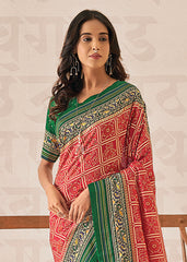 Elegant Red Cotton-Silk Foil Print Saree