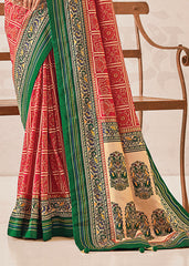 Elegant Red Cotton-Silk Foil Print Saree