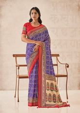 Elegant Purple Cotton-Silk Foil Print Saree