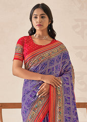 Elegant Purple Cotton-Silk Foil Print Saree