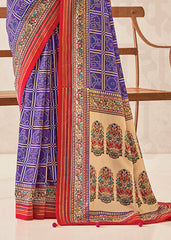 Purple Cotton Silk Foil Print Saree-3310