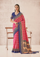 Pink Cotton Silk Foil Print Saree-3311