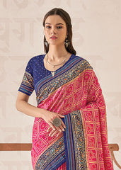 Pink Cotton Silk Foil Print Saree-3311