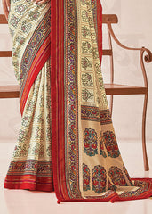 Elegant White Cotton-Silk Foil Print Saree