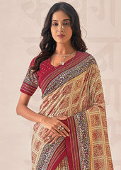 Elegant Cream Cotton-Silk Saree with Foil Print