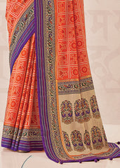 Orange Cotton-Silk Foil Print Saree