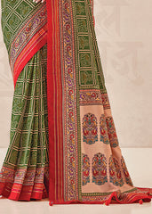 Green Cotton Silk Foil Print Saree-3315