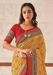 Yellow Cotton-Silk Foil Print Saree
