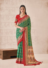 Elegant Green Cotton-Silk Foil Print Saree