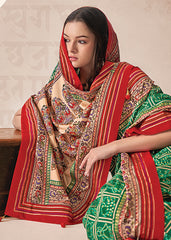 Elegant Green Cotton-Silk Foil Print Saree