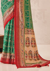 Elegant Green Cotton-Silk Foil Print Saree