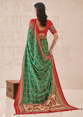 Green Cotton Silk Foil Print Saree-3318