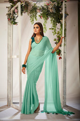 Elegant Green Georgette Solid Saree