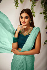 Elegant Green Georgette Solid Saree