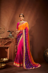 Elegant Pink Georgette Embroidery Saree