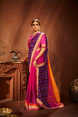 Elegant Pink Georgette Embroidery Saree