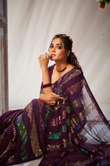 Elegant Purple Georgette Sequins Embroidery Saree