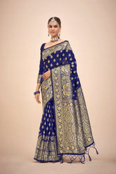 Navy Blue Art Silk Banarasi Saree