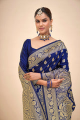 Navy Blue Art Silk Banarasi Saree