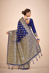 Navy Blue Art Silk Banarasi Saree