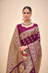 Elegant Purple Art Silk Banarasi Saree