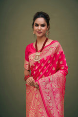 Elegant Pink Art Silk Banarasi Saree
