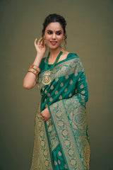 Teal Art Silk Banarasi Saree