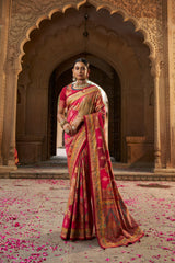 Elegant Red Cotton-Silk Woven Saree