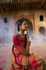 Elegant Red Cotton-Silk Woven Saree