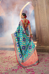 Teal Cotton-Silk Woven Saree