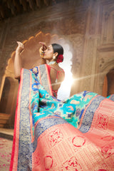 Teal Cotton-Silk Woven Saree
