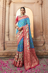 Aqua Blue Cotton-Silk Saree