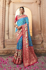 Aqua Blue Cotton-Silk Saree