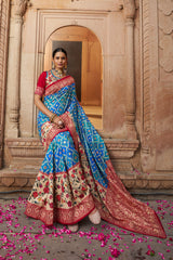 Aqua Blue Cotton-Silk Saree