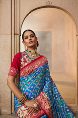 Aqua Blue Cotton-Silk Saree