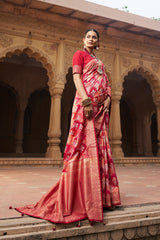 Elegant Pink Cotton-Silk Woven Saree