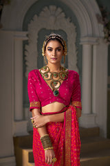 Dark Pink Chiffon Paisley Print Saree-3461