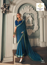 Elegant Blue Chiffon Paisley Print Saree
