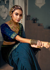 Elegant Blue Chiffon Paisley Print Saree