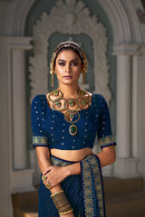 Elegant Blue Chiffon Paisley Print Saree