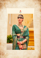 Elegant Green Cotton-Silk Chevron Print Saree
