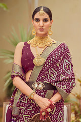 Elegant Purple Cotton-Silk Chevron Saree