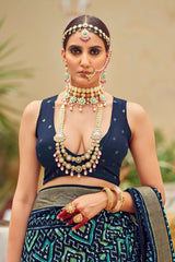 Elegant Blue Cotton-Silk Chevron Print Saree